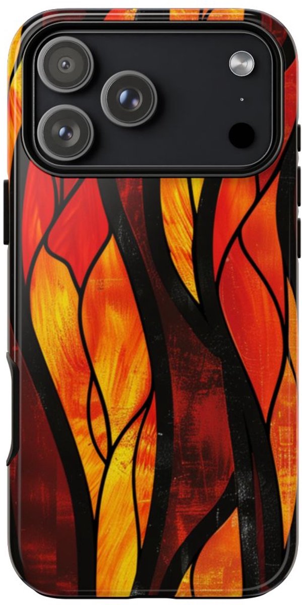 Glas-in-Lood Vlammen Design – Telefoonhoesje Geschikt voor iPhone 17 Pro Max