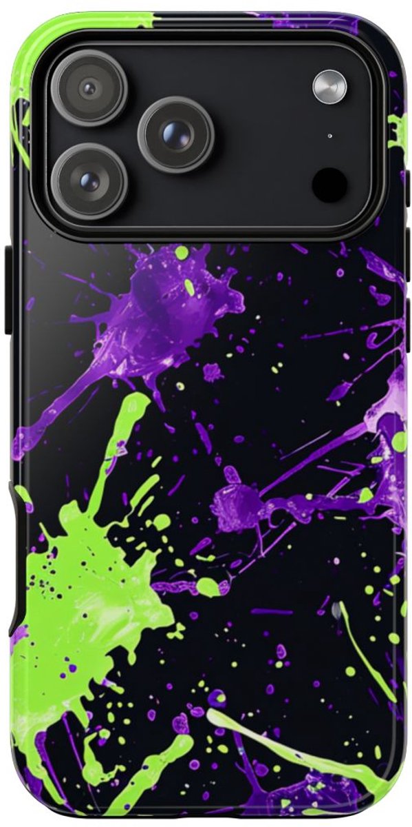 Groene en Paarse Verfspatten Patroon – Telefoonhoesje Geschikt voor iPhone 17 Pro Max