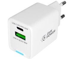 OneOne 45W super snellader met 2 poorten. USB C en USB A. Compacte GAN Quick Charge lader. PD PPS oplader adapter past op Kobo (Rakuten) eReader Elipsa, Elipsa 2E, Sage, Libra 2, Libra Colour, Clara 2E, Clara Colour, Clara BW - Kindle (Amazon) Scribe