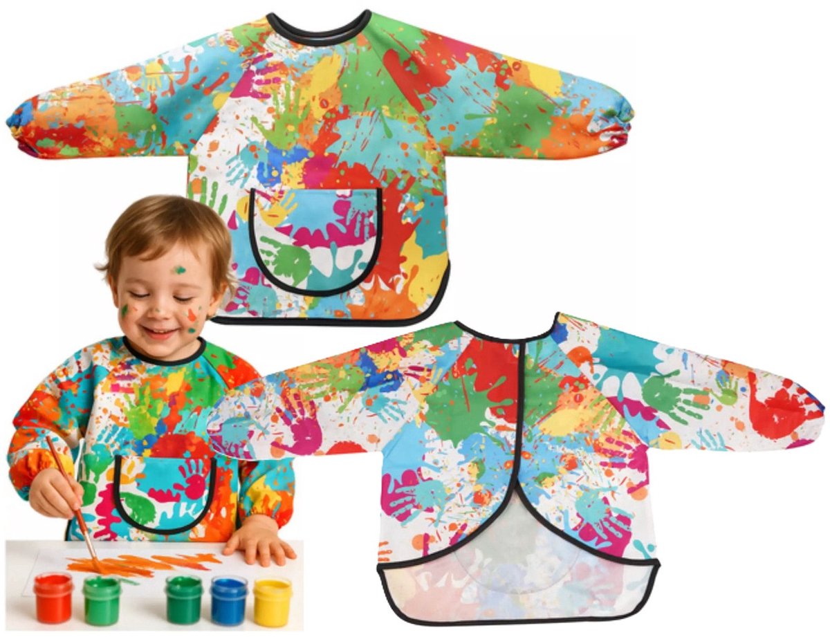 Kruzzel Knutsel schort/verfschort voor peuters - 5x - kinderen - met zak - 1-3 jaar - multi kleuren - waterdicht
