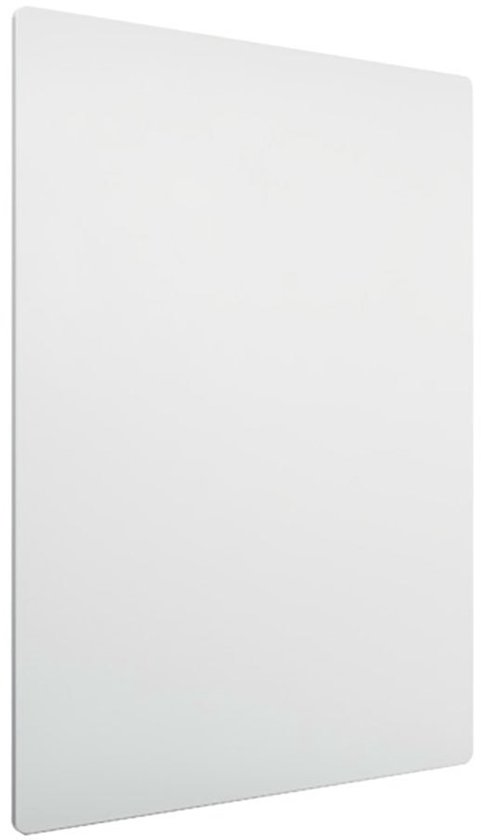 Wit, frameloos, magnetisch whiteboard van 45x60cm, weergave vanaf de zijkant.