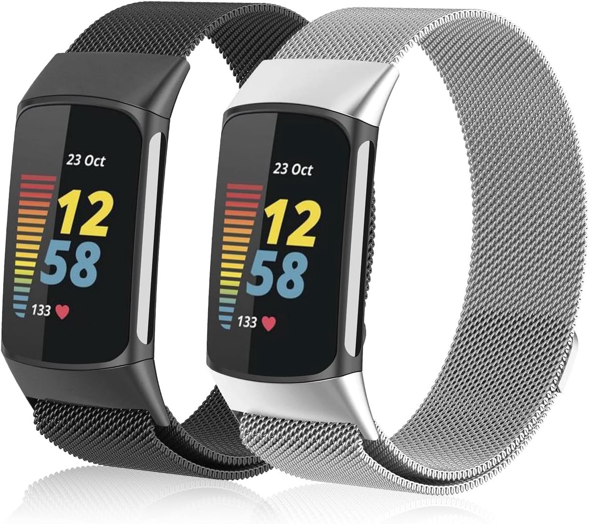 2 stuks metalen armband Geschikt voor Fitbit Charge 5/Charge 6 armband, metalen reservearmband, mesh lus met magneetslot, voor Fitbit Charge 5/Charge 6, armbanden voor dames en heren