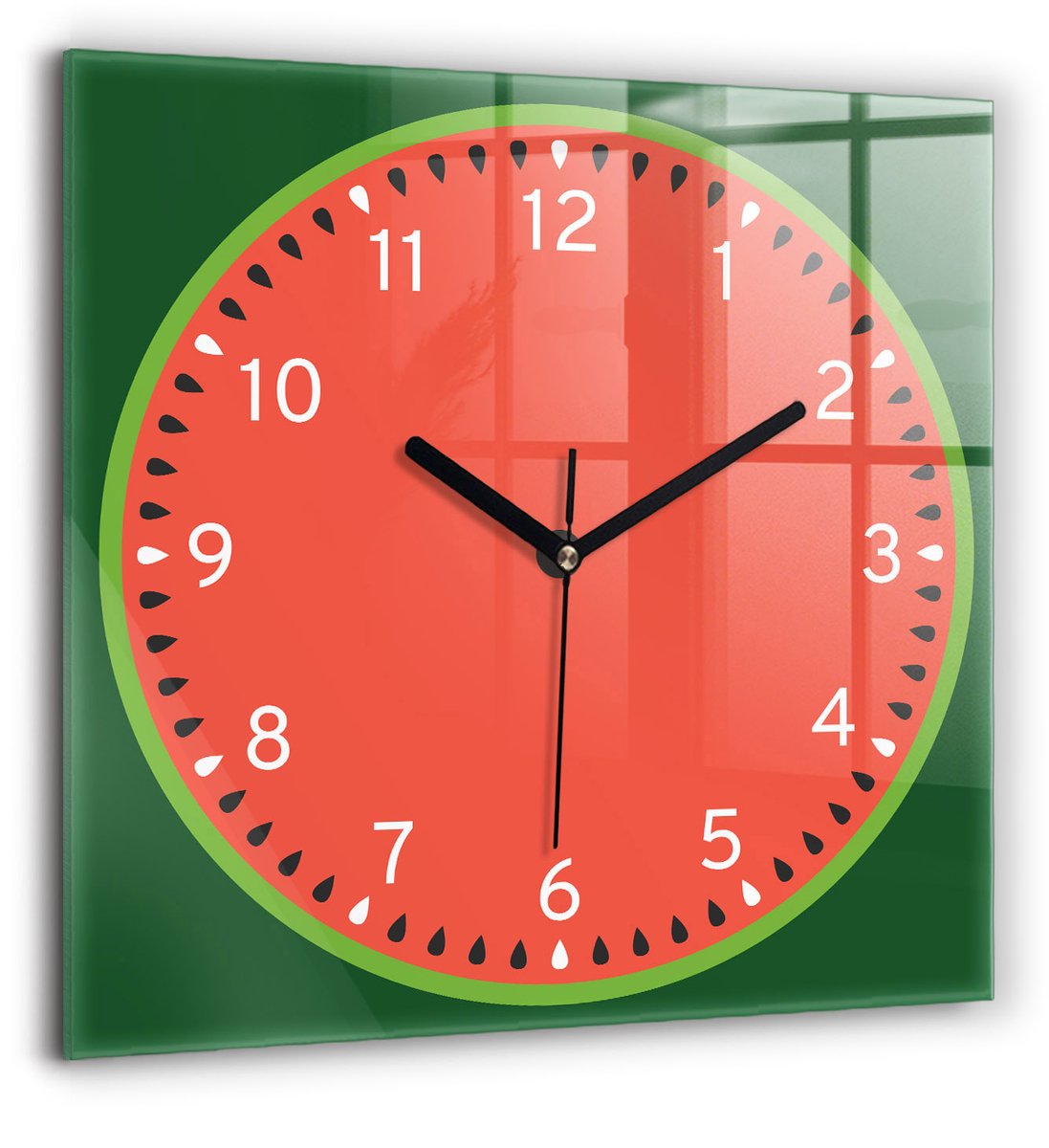 Wallfluent Wandklok - Zoete watermeloen Klok met Print - 60 cm x 60 cm - Rood Wandklok - Zwarte Handen - Wandklok zonder cijfers - Stille Wandklok Slaapkamer - Klok met Afbeelding - Moderne Wandklok - Unieke Wandklok
