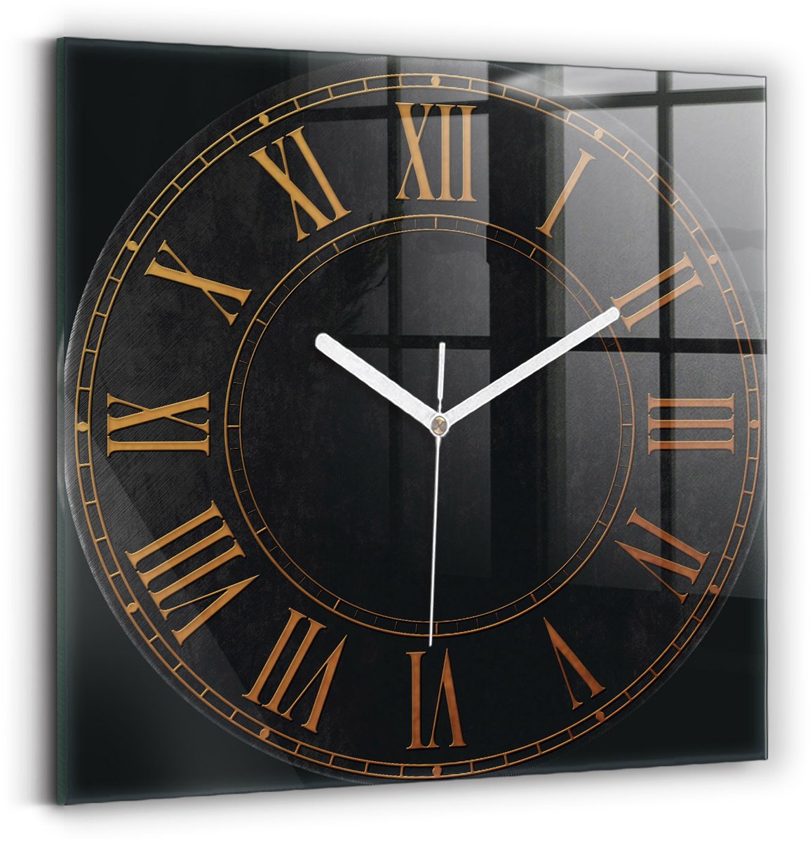 Wallfluent Wandklok - Oude Romeinse cijfers Unieke Wandklok - 30 cm x 30 cm - Zwart Wandklok - Witte Handen - Wandklok zonder cijfers - Stille Wandklok Slaapkamer - Klok als Muurdecoratie - Modieuze Klok - Decoratieve Wandklok