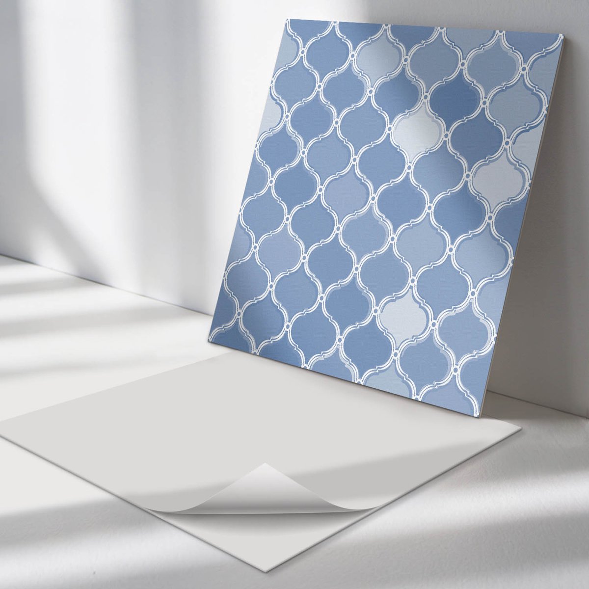 Wallfluent Vinyl Tegels - Gebogen Mozaïekpatroon Wand PVC Tegels - 30 cm x 30 cm - Blauw Vinyl Tegels - Set van 9 - Vierkant PVC Tegels - Patroon Plaktegels - Vinyl Vloer Tegels - Plaktegels Keuken en Badkamer