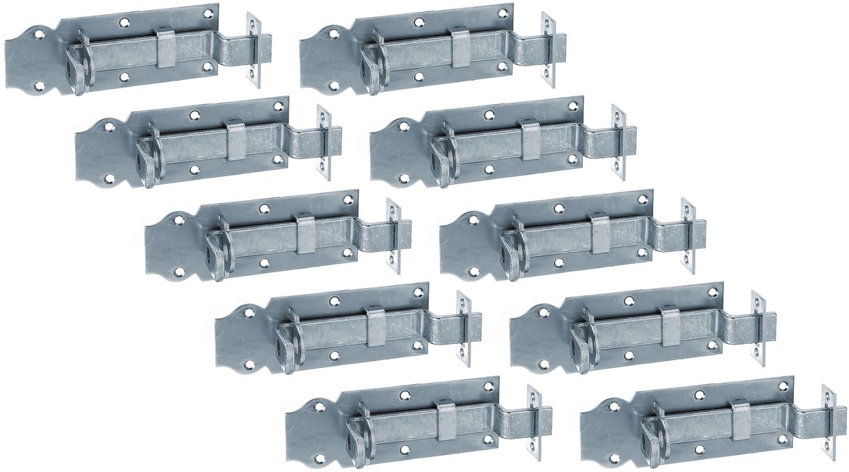 Alberts 823436 Grendel, gekröpft, met platte handgreep und befestigter Schlaufe, blauw verzinkt, plaat 140 x 52 mm, set van 10