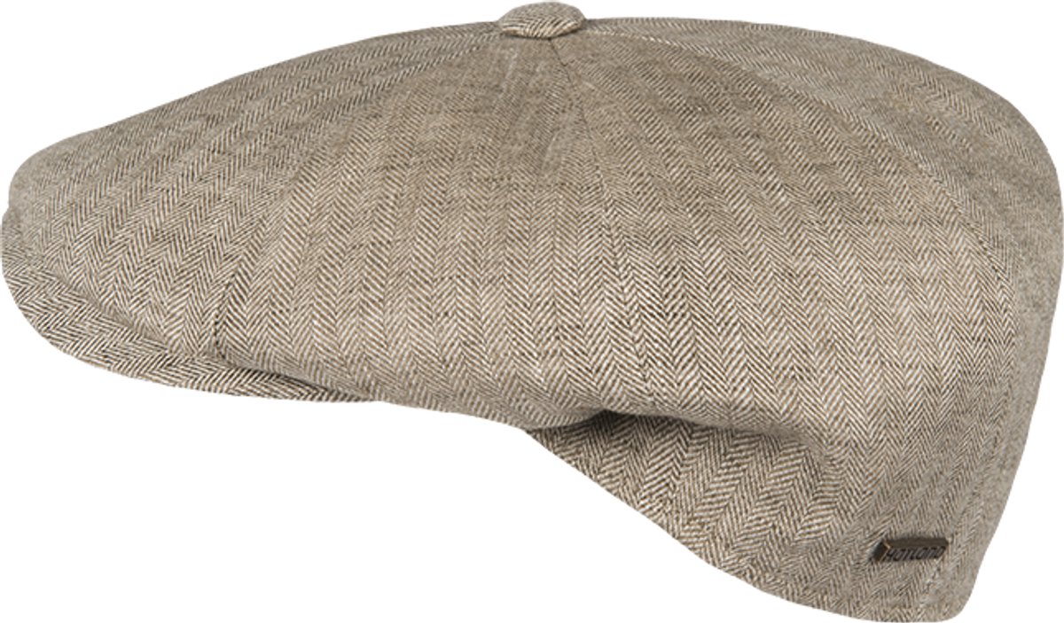 Duco - Linnen flatcap met visgraatpatroon - Beige