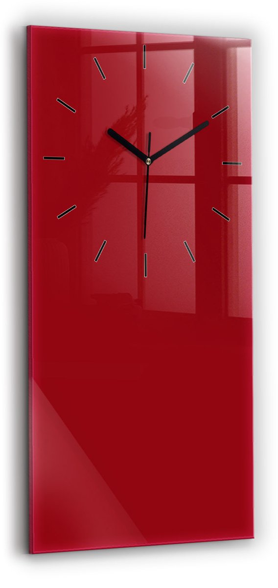 Wallfluent Wandklok - Rood Glazen Klok Rechthoekige - 30 cm x 60 cm - Rood Wandklok - Zwarte Handen - Wandklok Zonder Cijfers - Wandklok Glas Woonkamer - Rechthoekige Glas Klok - Industrieel Wandklok - Rechthoekige Glazen Wandklok