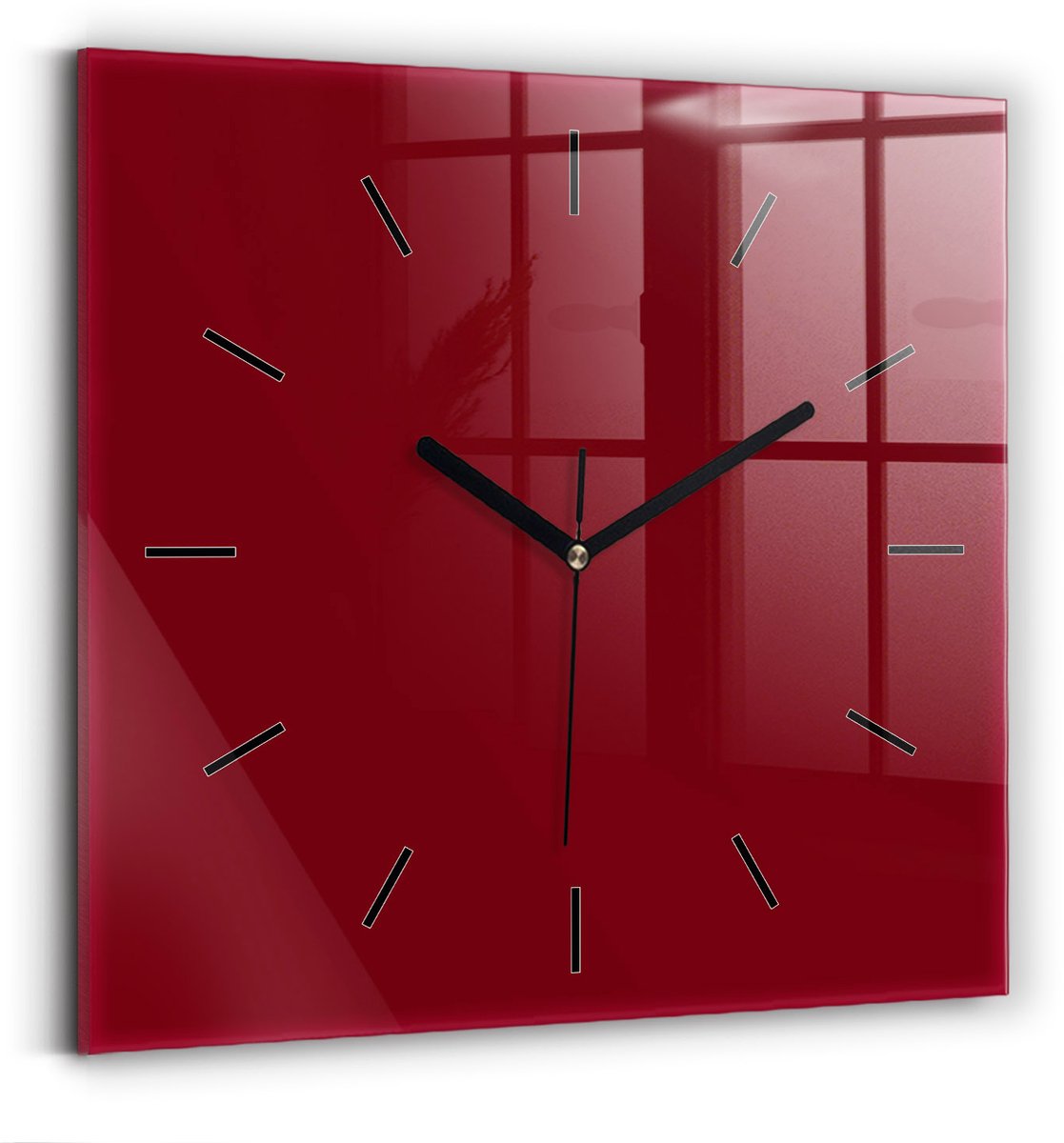 Wallfluent Wandklok - Bourgondië Vierkante Glas Klok - 30 cm x 30 cm - Bourgondië Wandklok - Zwarte Handen - Wandklok Zonder Cijfers - Kinder Wandklok Glas - Vierkante Glazen Klok - Minimalistisch Wandklok - Vierkante Glazen Wandklok