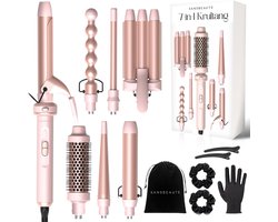 Sansbeauté® 7 in 1 Krultang met Klem en Wafeltang - Keramische Haarkruller - 13mm tot 38mm - Beach Waves - Wavy Hair - Krultangen 32mm 25 mm 19 mm - Blowout Brush - Haarstyler - Hair Curler - Dunne en Dikke Crimper - Krultang Kort Haar