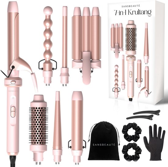 Sansbeauté® 7 in 1 Krultang met Klem en Wafeltang