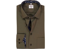 MARVELIS modern fit overhemd - mouwlengte 7 - popeline - olijfgroen - Strijkvrij - Boordmaat: 40
