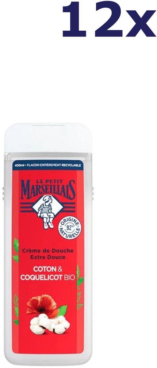 12x Le Petit Marseillais Douchegel Bio Katoenmelk & Papaver 400ml