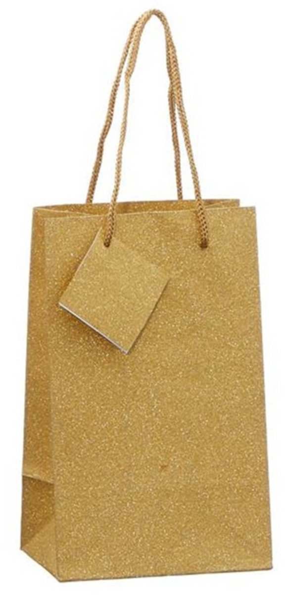Luxe gouden papieren giftbags/cadeau tasjes - met glitters - 12.5 x 20 cm - goody bags