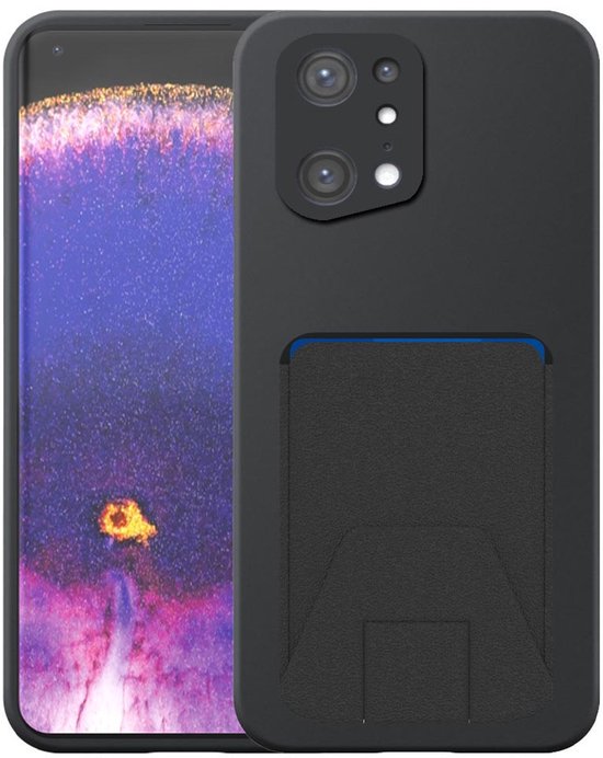 Étui pour téléphone Oppo Find X5 avec porte-cartes en cuir réglable - Coque arrière Flexible en Siliconen TPU avec fente pour carte en cuir réglable - Zwart - Smartphonica adapté à Oppo Find X5