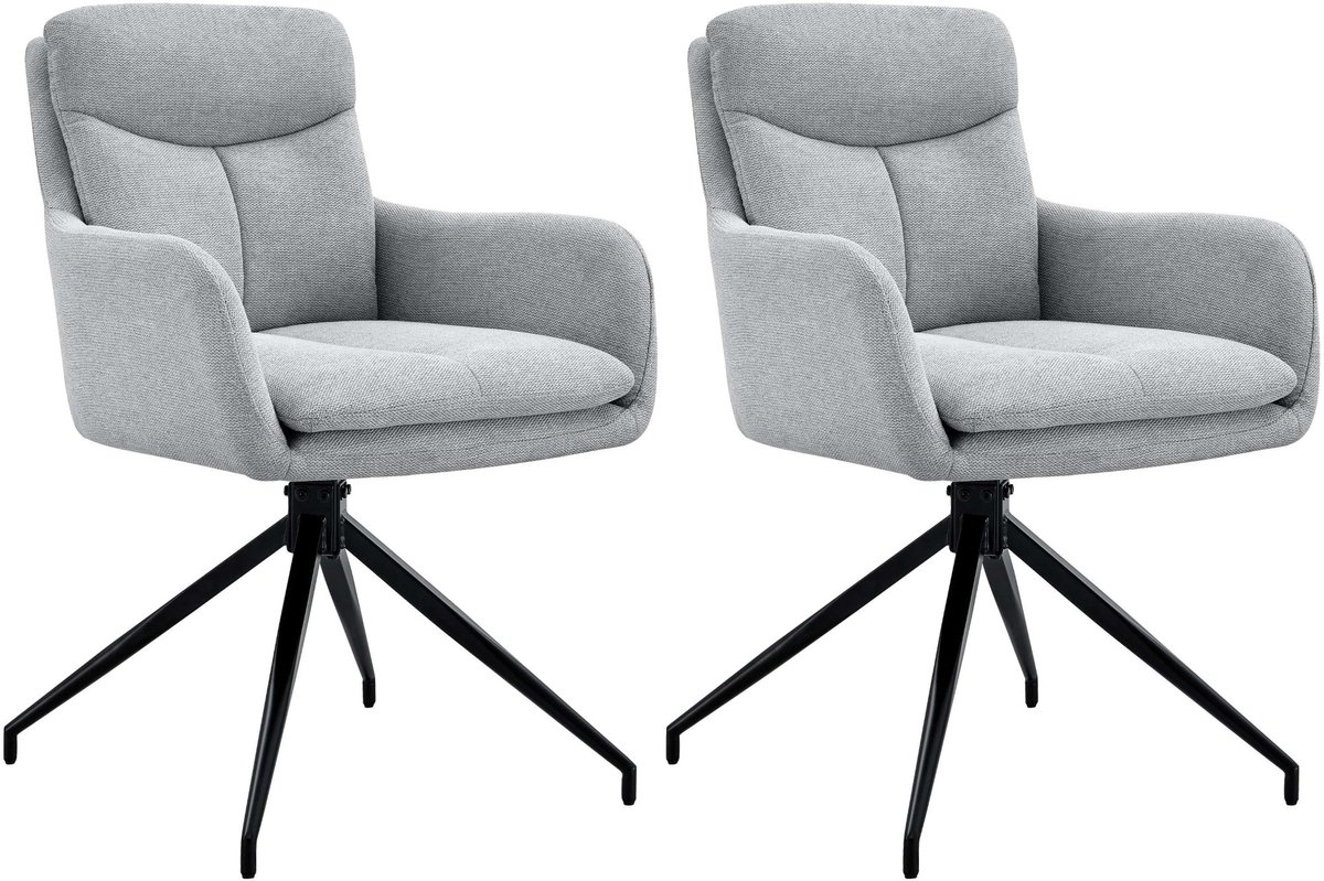CLP Somers Set van 2 eetkamerstoelen - met armleuning - Draaibare fauteuil - Stof/licht grijs