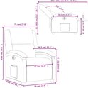 Maattekening van een gele fauteuil met afmetingen in cm en inches.