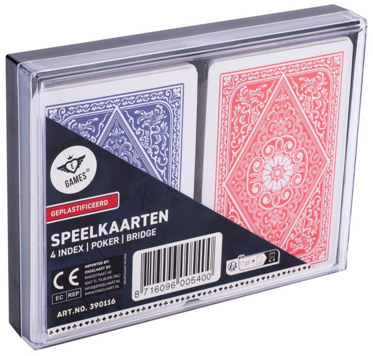 Longfield Speelkaarten – 2 Sets in Kunststof Doosje – 4 Indexen – Duurzaam Kaartspel voor Familiespel & Gezelschapsspellen – Engelhart — afbeelding 6