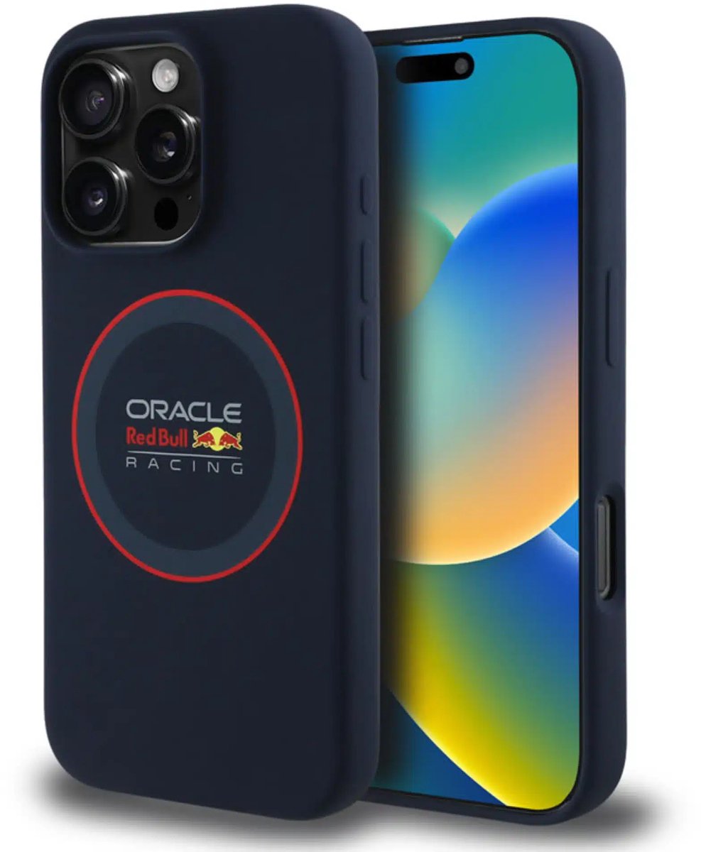 Red Bull Racing Silicone Red Ring Back Cover hoesje met MagSafe voor Apple iPhone 15 Pro Max - Donkerblauw