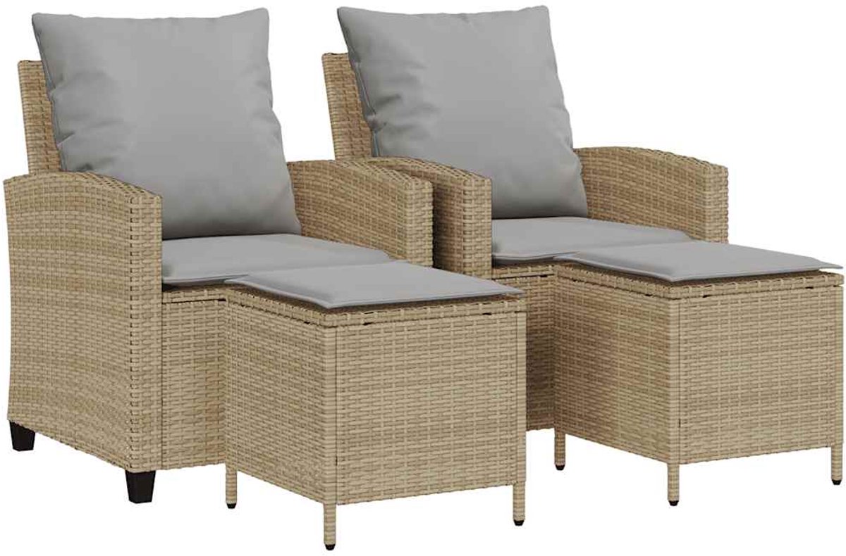 vidaXL - 4-delige - tuinbankset - met - kussens - beige - polyrotan