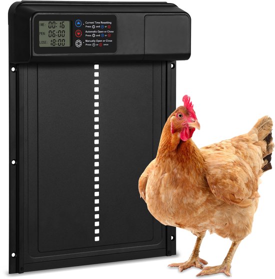 Trappe à poulailler automatique avec minuterie - Chickenguard - Porte à poulailler - Indice de protection IPX4 - Écran LCD - Zwart