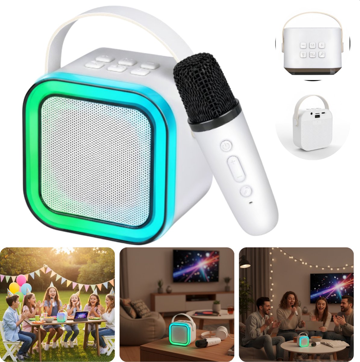 Cheqo® Draadloze Karaoke Set - Karaoke Set Mini - Compacte Karaoke Set - Draadloze Microfoon - RGB-Verlichting - Karaoke Voor Kinderen - Karaoke Voor Volwassenen - Bluetooth - AUX- USB - Party Speaker - Bluetooth Speaker