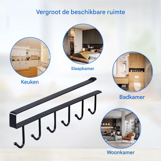 Mocoum Onder kast mok rek, rustieke mok organizer rek bekerhouder onder plank opknoping haken rek voor mokken, koffiekopjes en keukengerei display (zwart- 2 Pack-8 haken