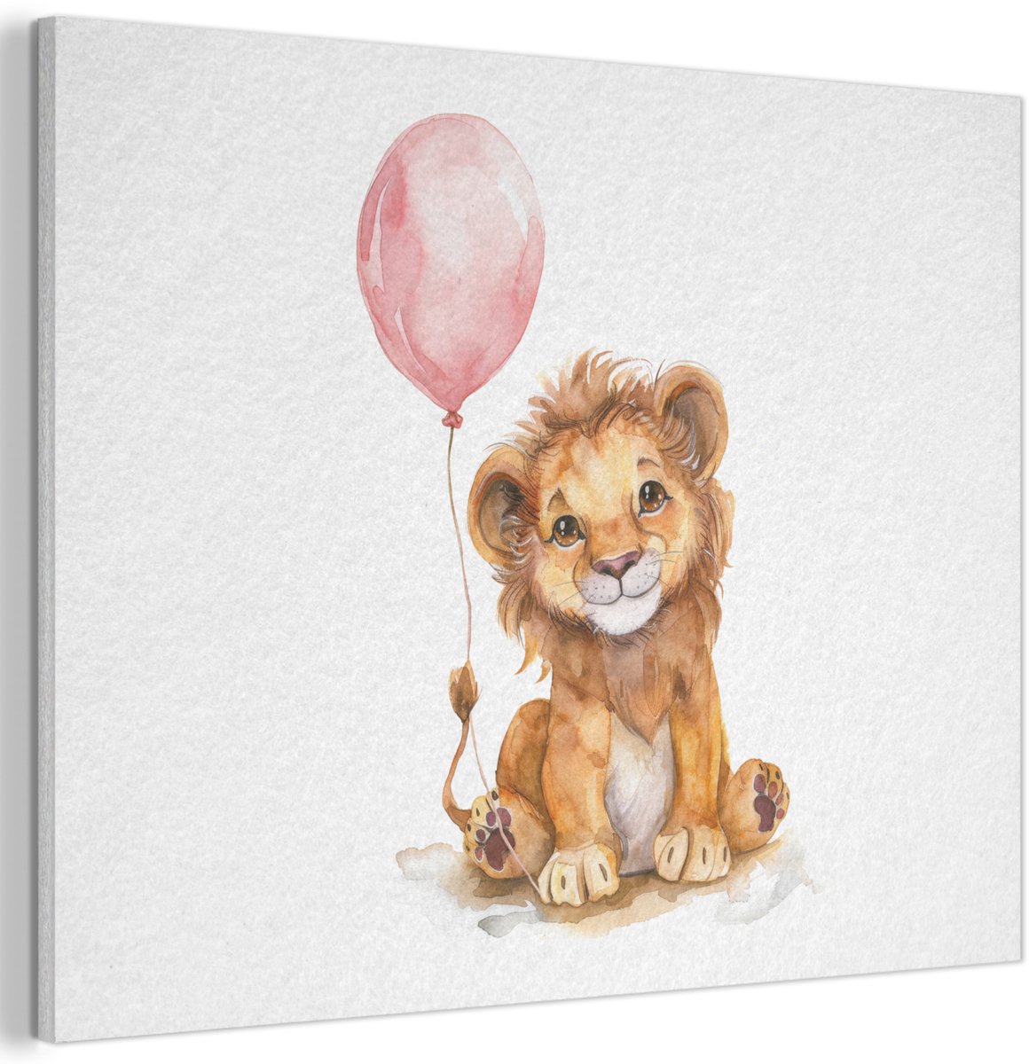 Akoestisch wandpaneel 100x70 cm - Vilt schilderij Leeuw - Baby dier - Dieren - Roze ballon - Akoestische panelen - Geluidsdempende wanddecoratie - Geluidsisolatie woonkamer - Muurdecoratie geluidspanelen