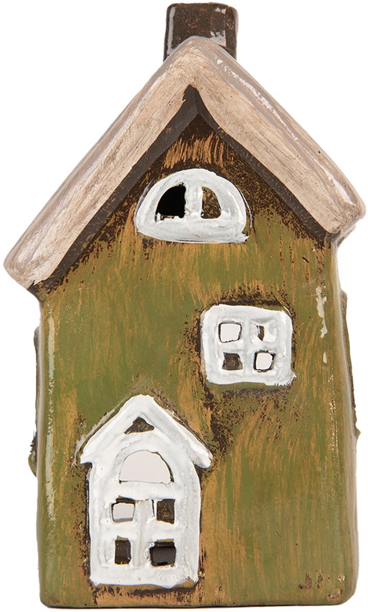 Clayre & Eef Waxinelichthouder Huis 9x7x15 cm Groen Keramiek