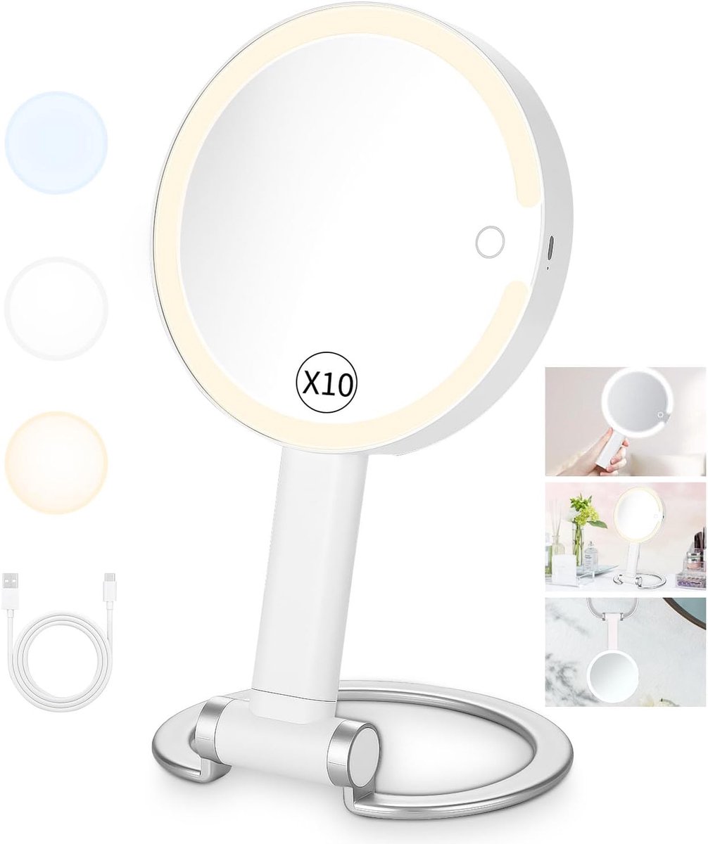 Verlichte make-upspiegel met dimbare touchscreen en 10x vergroting