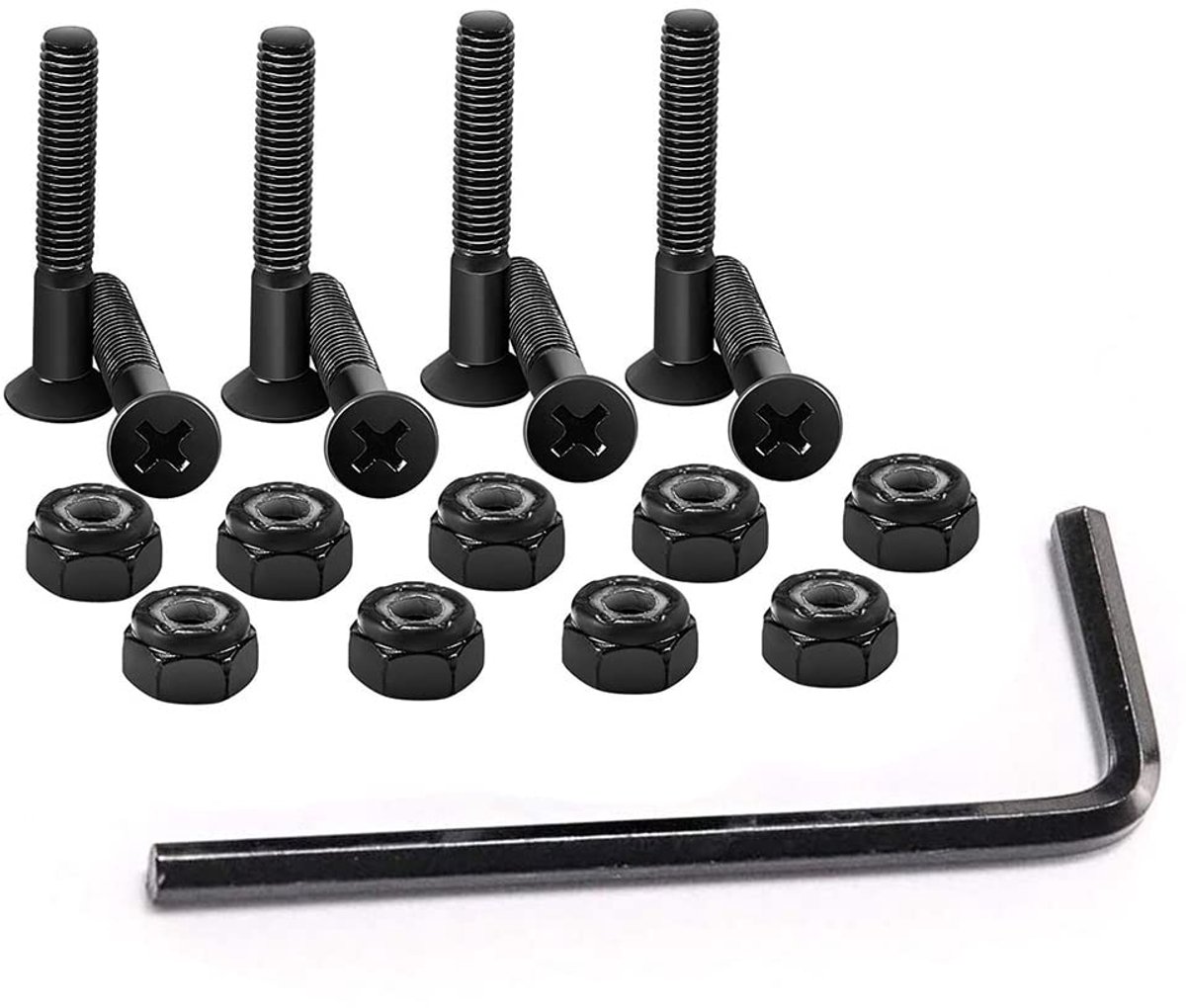 17Pcs Skateboard Hardware Set Skate Bolts Onderdelen Standaard Kruiskop Schroevendraaier Hoofd Longboard Inbussleutel Assemblage Schroeven Zwarte Bevestigingsbouten Set