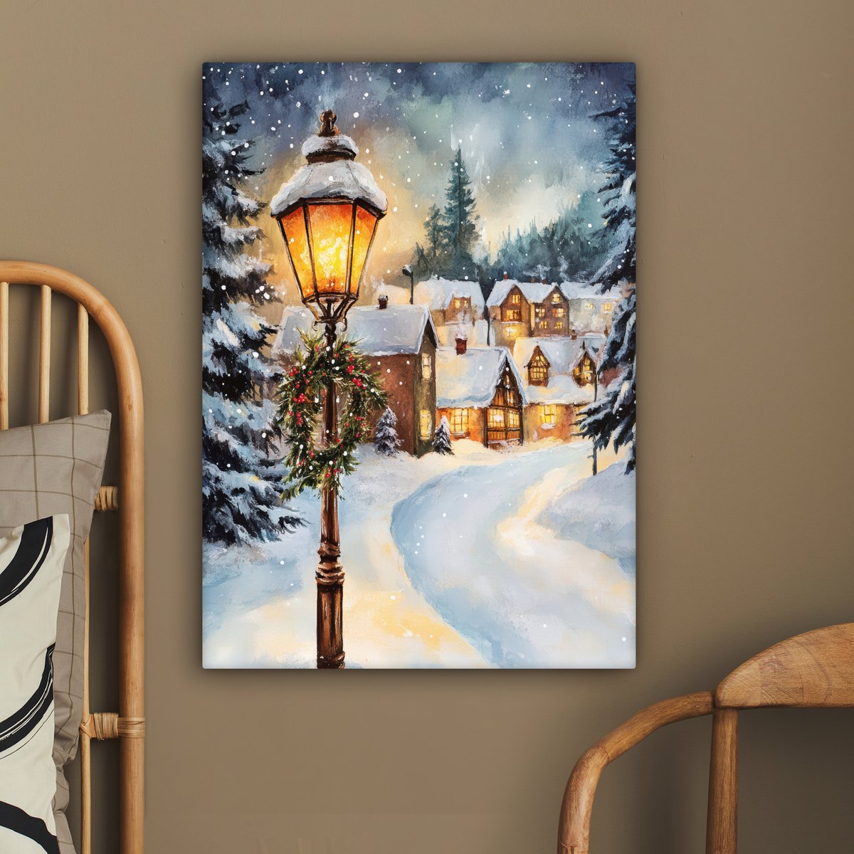 Canvas schilderij 60x80 cm - Wanddecoratie Kerstdorp - Huizen - Sneeuw - Kerst - Muurdecoratie woonkamer - Slaapkamer decoratie - Kamer accessoires - Schilderijen op canvas - Kerstdecoratie voor binnen - Kerstversiering - Kerstmis versiering – foto 6
