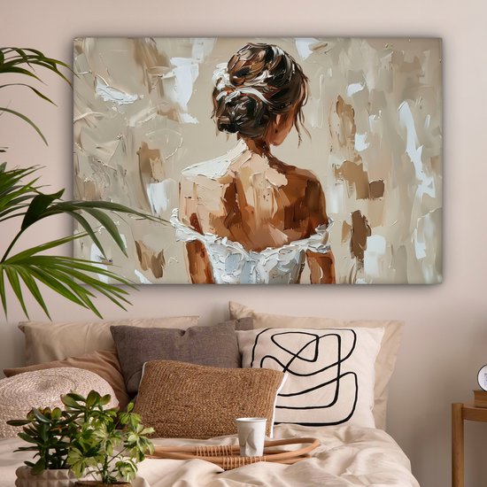 Peinture sur toile 120x80 cm - Décoration murale Femme - Peinture - Abstrait - Beige - Moderne - Décoration murale murale salon - Décoration chambre - Accessoires de chambre - Peintures