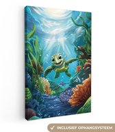 Peinture sur toile 80x120 cm - Décoration murale chambre enfant Tortue - Animaux aquatiques marins - Sous-marin - Algues - Décoration murale murale chambre bébé - Décoration chambre garçon et fille - Accessoires Bébé - Peintures