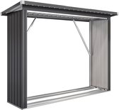 QUICK STAR Metalen haardhoutrek antraciet 143 x 70 x 145 cm Tuin brandhoutopslag 1,4 m3 / 2 schotruimtemeter Stapelhulp buiten met weerbescherming Zwart