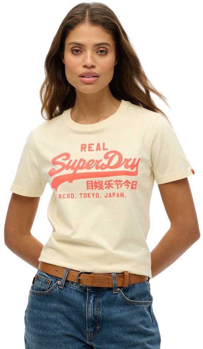 Superdry Vintage Neon T-shirt met logo Dames T-shirts Creme