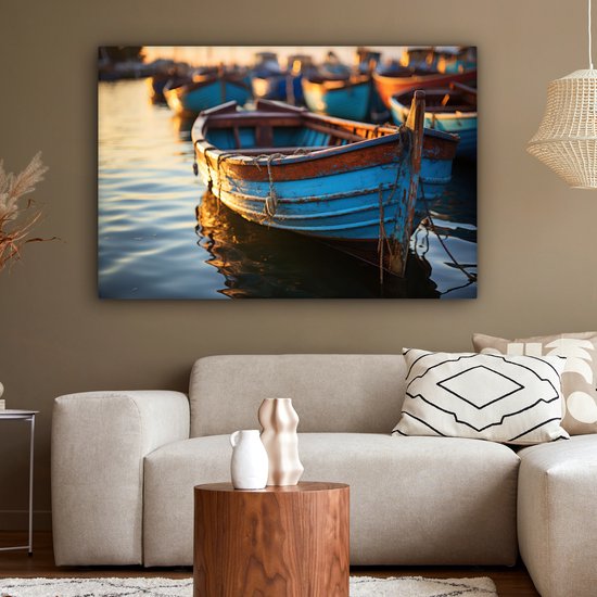 Tableau sur toile 120x80 cm - Décoration murale Bateau - Water - Port - Bois - Maritime - Décoration murale murale salon - Décoration chambre - Accessoires chambre - Peintures sur toile