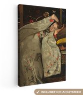Canvas schilderij 40x60 cm - Wanddecoratie Meisje in witte kimono - Schilderij van George Hendrik Breitner - Muurdecoratie woonkamer - Slaapkamer decoratie - Kamer accessoires - Schilderijen op canvas