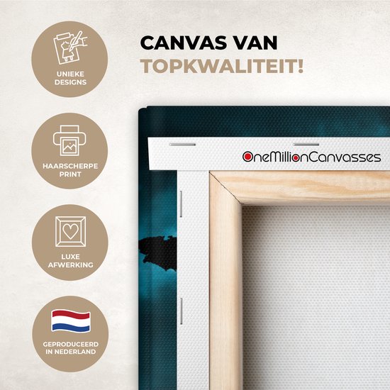 Wereldkaart Toile - 80x60 - Décoration murale Wereldkaart - Zwart - Blauw