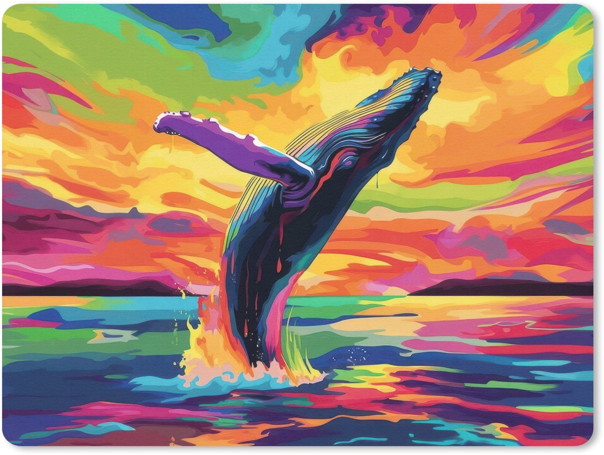 Muismat 23x19 cm - Mousepad Zonsondergang - Walvis - Geschilderd - Kleurrijk - Muismatten