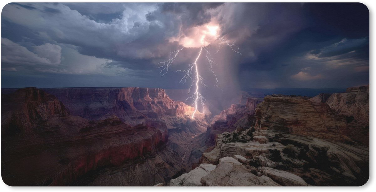 Muismat XXL 120x60 cm - Bureau onderlegger - Bureau mat Bliksem - Wolken - Canyon - Bureaumat - Gaming mousepad xl - Bureaulegger groot - Computer deskmat