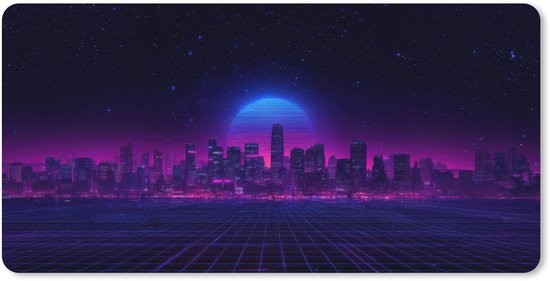 Muismat XXL 80x40 cm - Bureau onderlegger - Bureau mat Skyline - Zon - Neon - Rasterpatroon - Bureaumat - Gaming mousepad xl - Bureaulegger groot - Computer deskmat