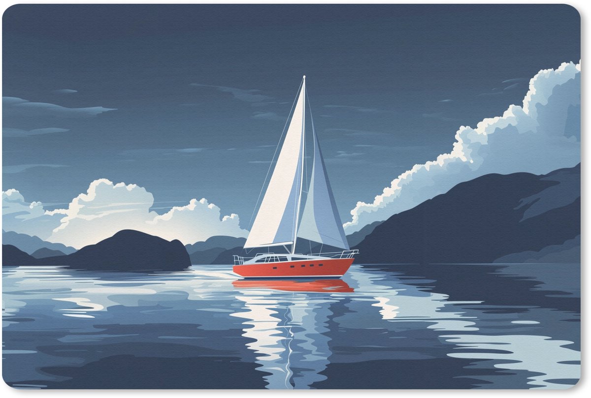 Muismat 27x18 cm - Mousepad Zeilboot - Donkere bergen - Stilte - Muismatten