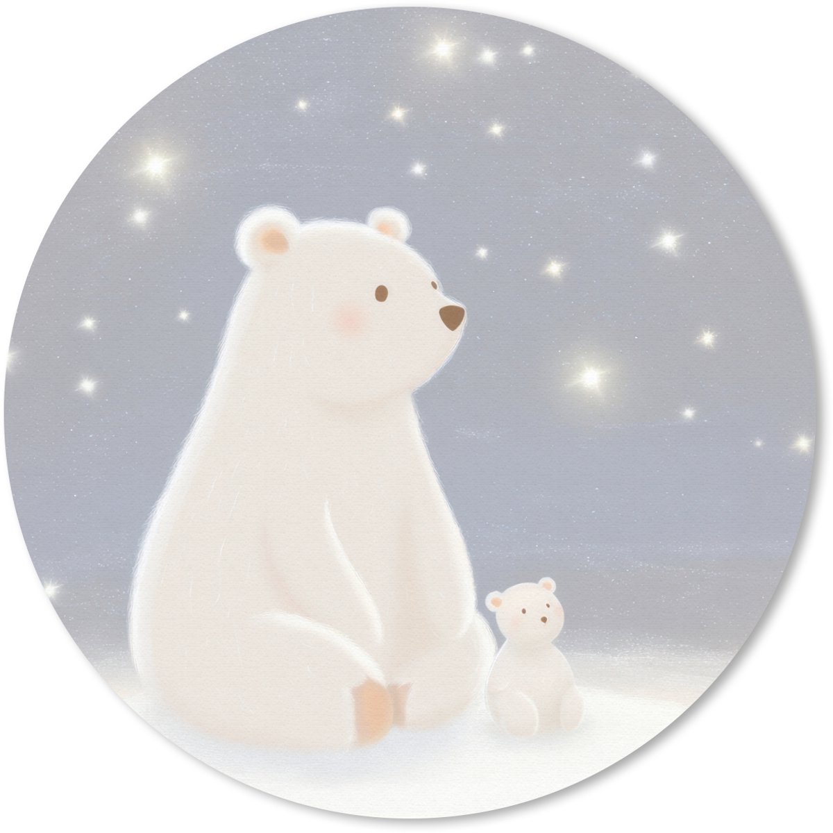 Muismat rond 30x30 cm - Mousepad Ijsbeer - Sneeuw - Sterren - Blauw - Ronde muismatten