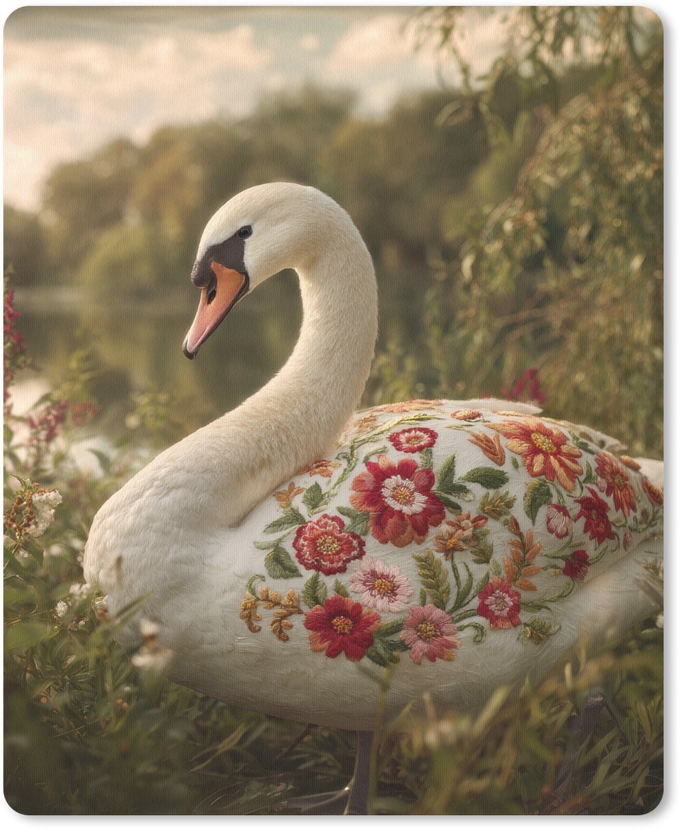 Muismat 19x23 cm - Mousepad Zwaan - Bloemen - Natuur - Muismatten