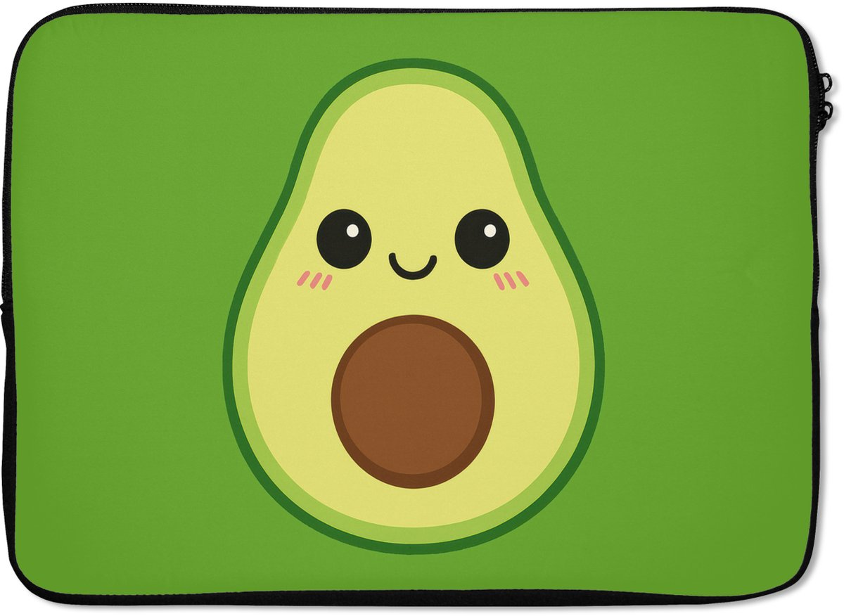 Laptophoes 14 inch - Avocado - Groen - Speels - Laptop sleeve - Binnenmaat 33x23 cm - Zwarte achterkant