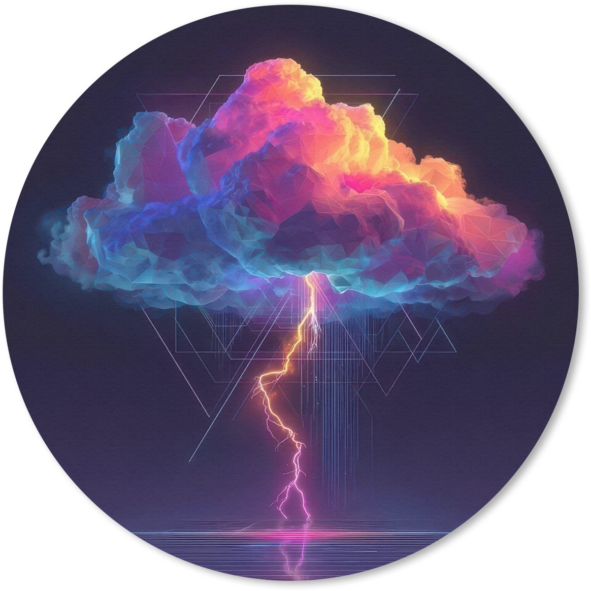 Muismat rond 20x20 cm - Mousepad Donderwolk - Bliksemschicht - Licht - Blauw - Ronde muismatten