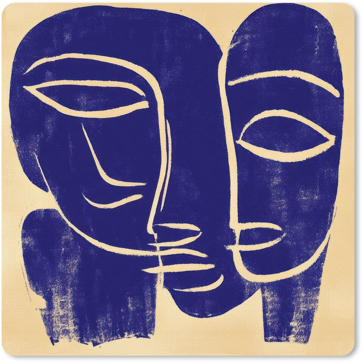 Muismat 30x30 cm - Mousepad Okergeel - Blauw - Eenvoudige lijnen - Muismatten