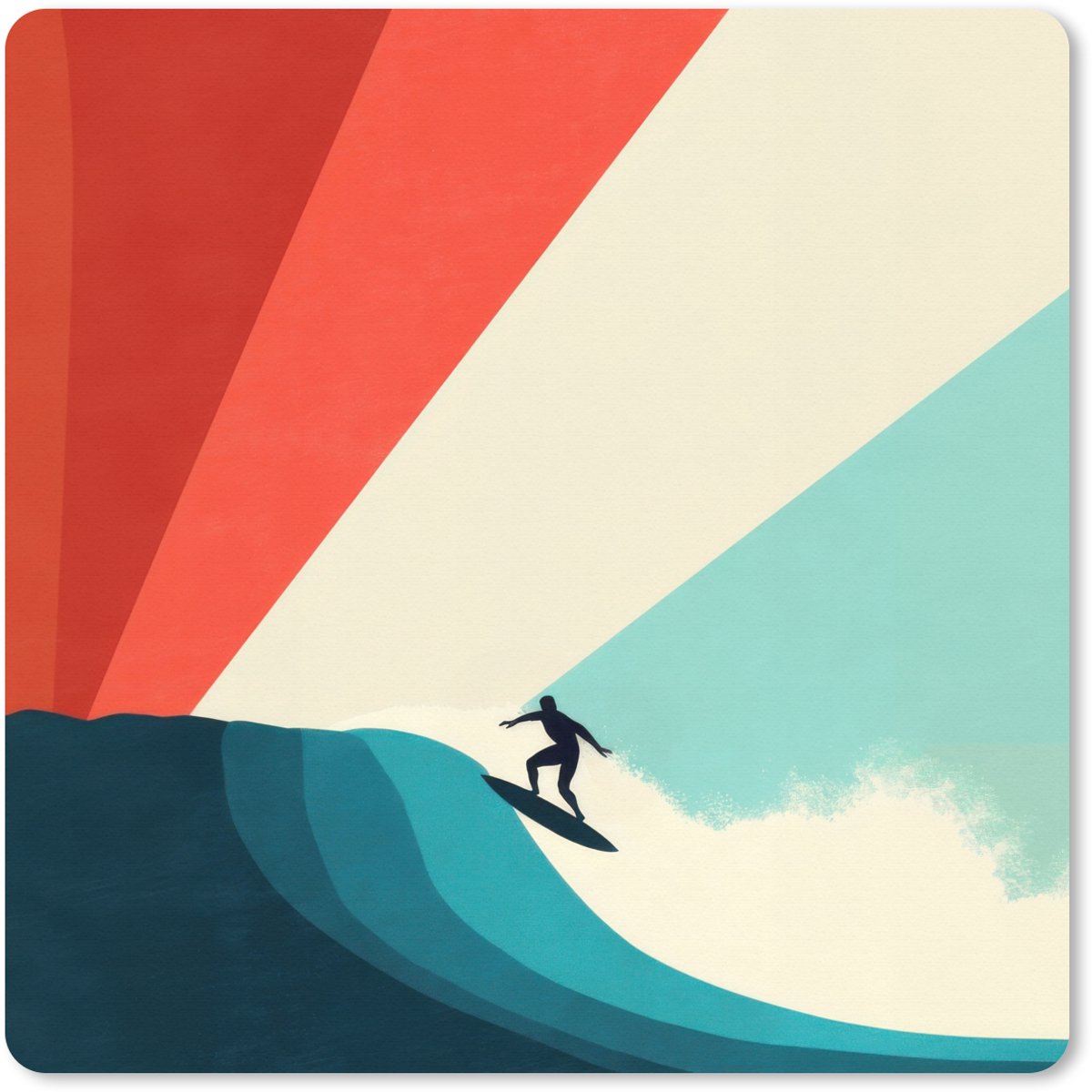 Muismat XXL 80x80 cm - Bureau onderlegger - Bureau mat Surfer - Abstract - Golven - Zonnestralen - Bureaumat - Gaming mousepad xl - Bureaulegger groot - Computer deskmat