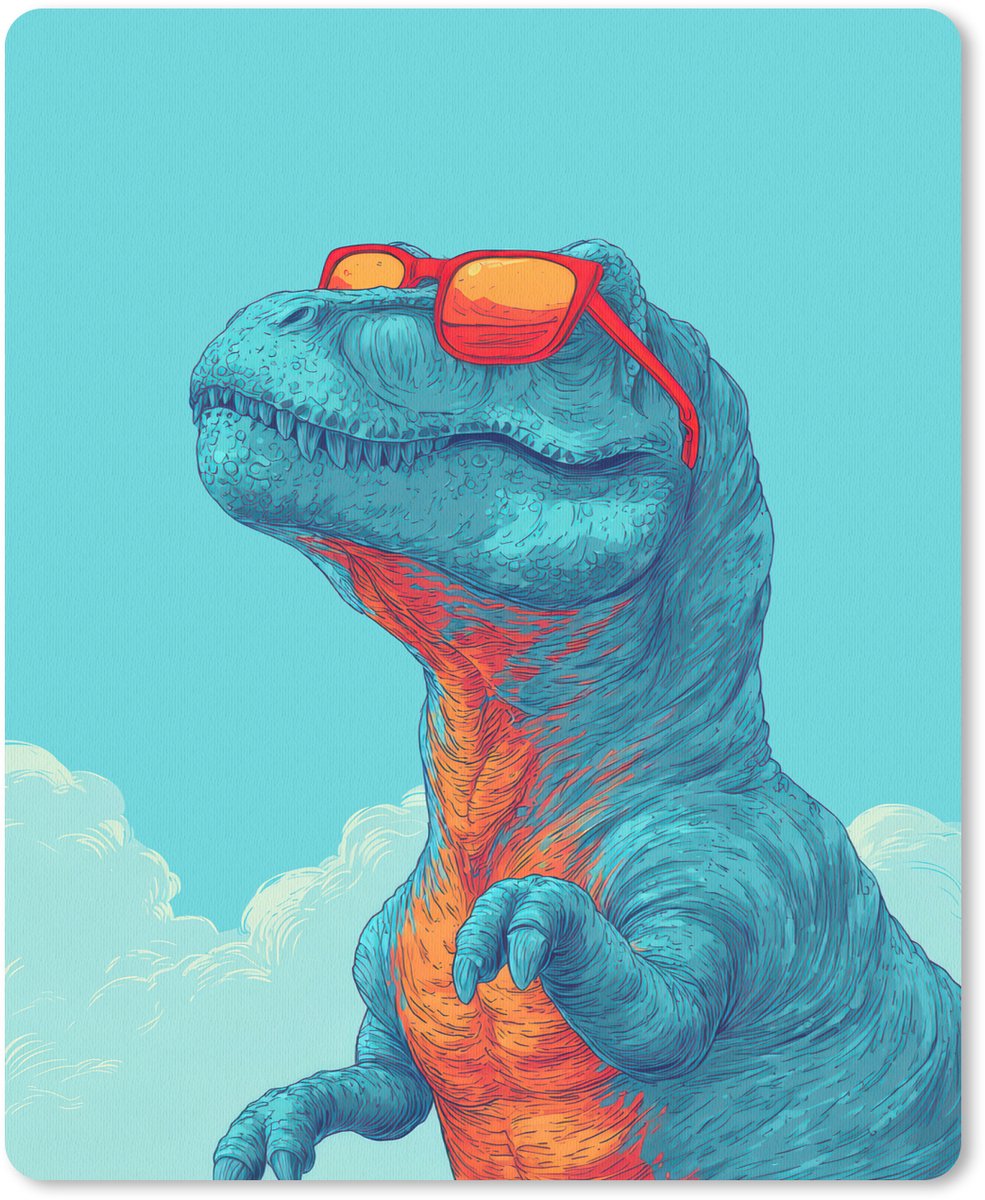 Muismat 19x23 cm - Mousepad T-Rex - Blauw - Wolken - Zonnebril - Muismatten
